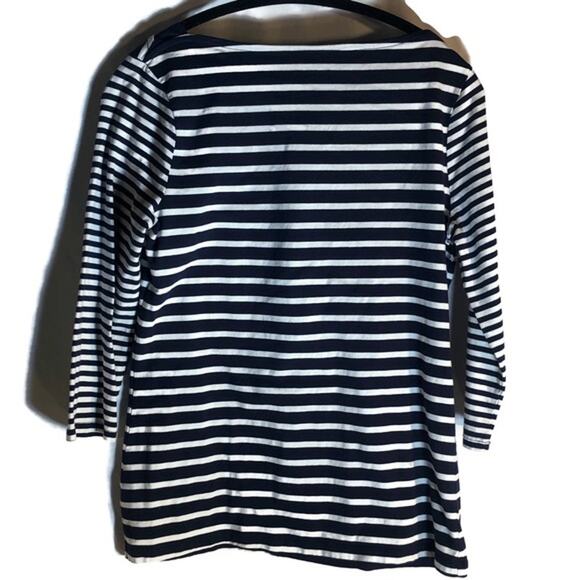 102. Merona Striped Boatneck Top Size Medium Blue White Nautical Preppy - Picture 2 of 13